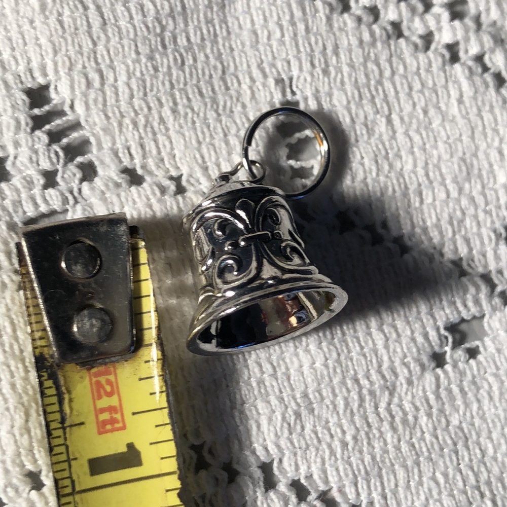 Tiny Silver Bell Charm With Fancy Scroll Work 3/4… - image 5
